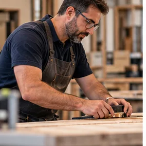 Artesà treballant la fusta al taller